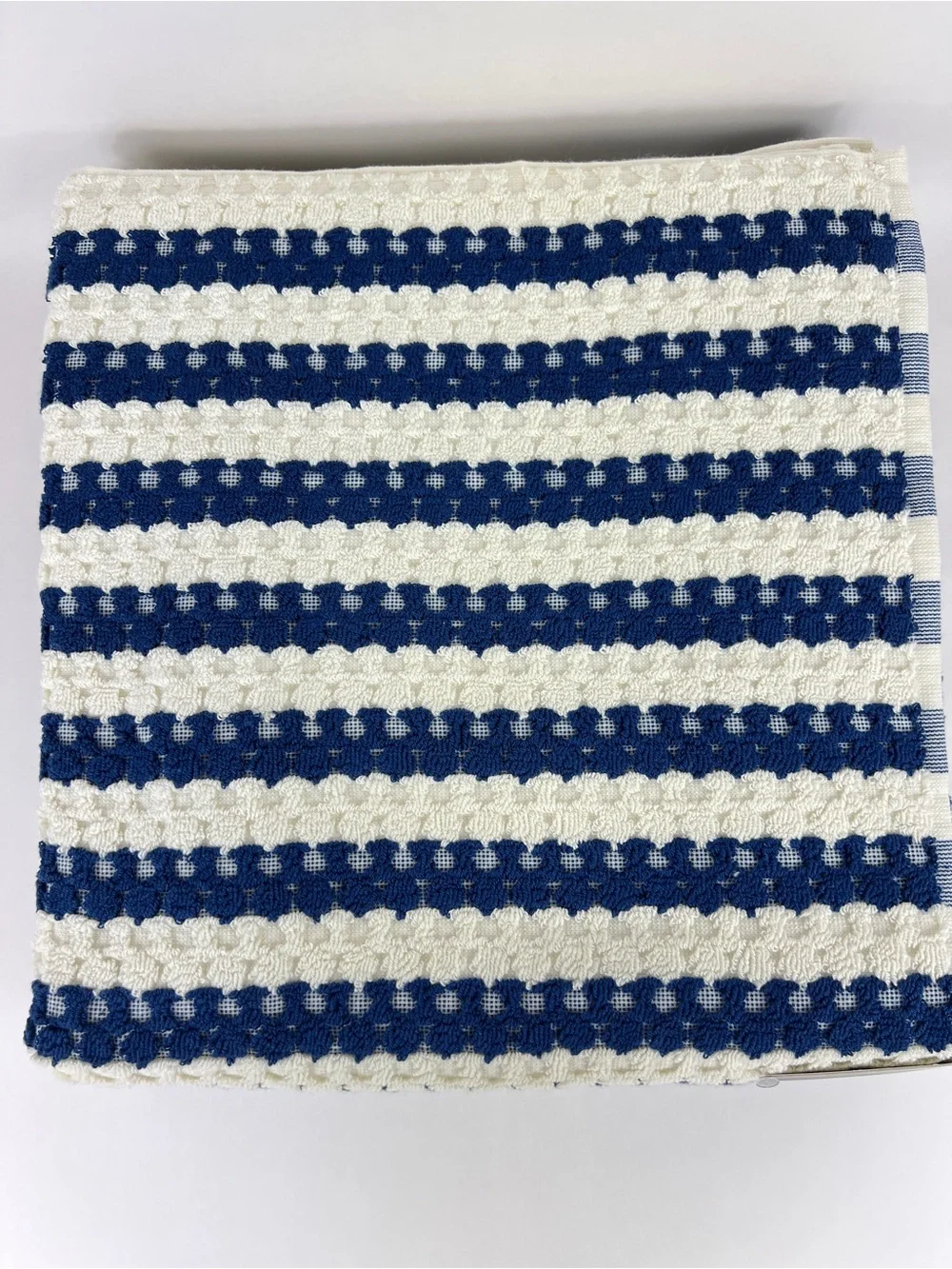 Max Studio Bath Towels Navy Cream Stripe Waffle Texture Soft Cotton 2 Pc NEW